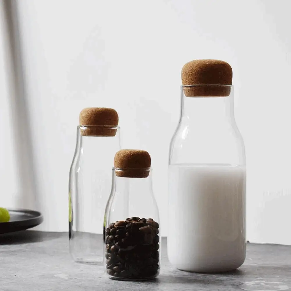 Glass Bottle Milk Beverage Storage Bottle Sealed Tea Can Candy Cookie Organizer Home Storage Tank Desktop Decoration Simple