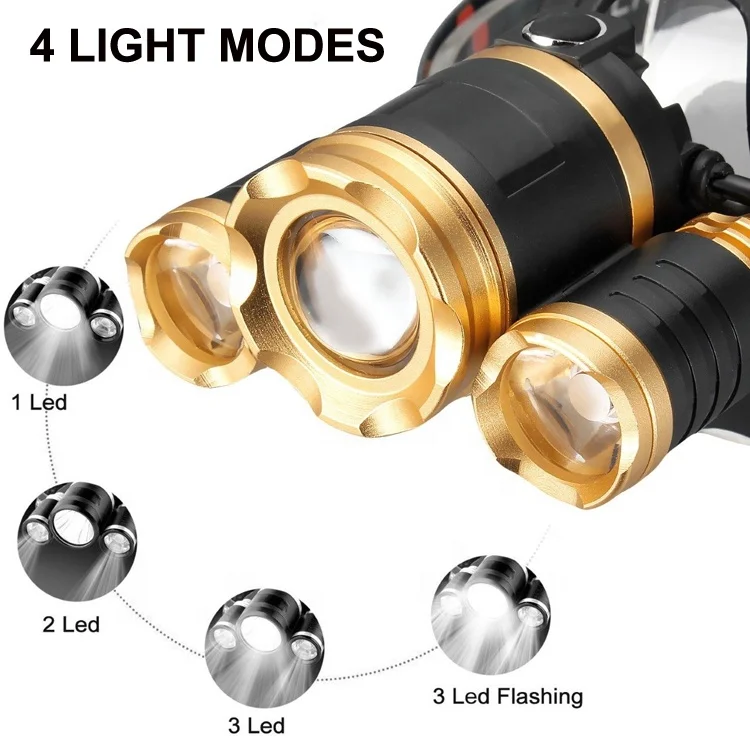 Camping Hiking 1000 Lumens Rechargeable XML-T6 3 LED Mining Headlamp