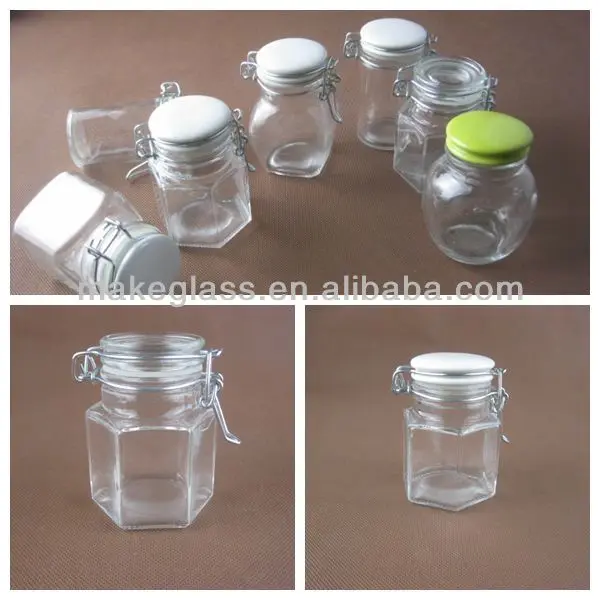 
glassware / airtight small glass jar with ceramic lid with clip and mat , glass storage jar 