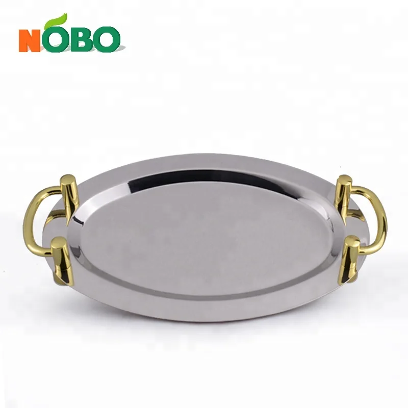 Restaurant Dinnerware Double Handle Serving Tray Mirror Plate with Shelf Stainless Steel Plate Dish Unbreakable Dinnerware Set