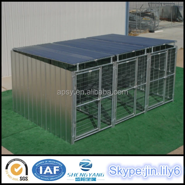 Galvanized 3 run steel tube welded mesh dog cage double dog run kennel fence panel