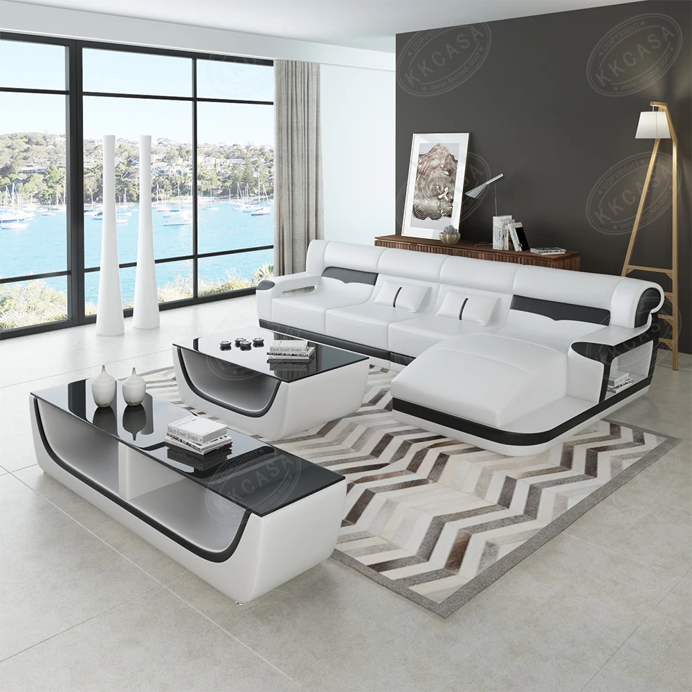 High quality house use pure white 3 seater leather sofa set living room furniture modern