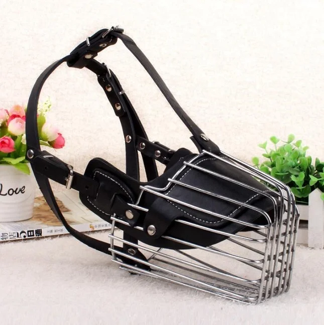 Pet Products Supply Dog Adjustable Wire Leather Basket Soft Dog Bark Muzzle