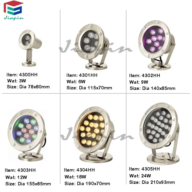 
Stainless Steel IP68 Waterproof LED Fountain Light, 9W LED Underwater Fountain Light 