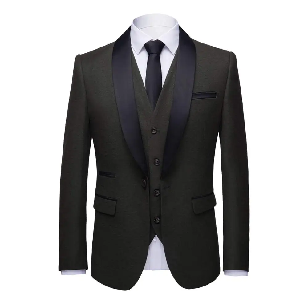 Jacketown мужские шаль с лацканами для мальчиков костюм из 3 предметов Slim Fit одно Детское платье на пуговицах; Костюм с пиджаком; Брюки смокинг жилет