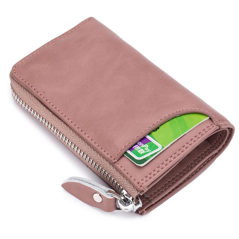 Multi-function car key case coin purse genuine cow leather wallet card key ring multi-color