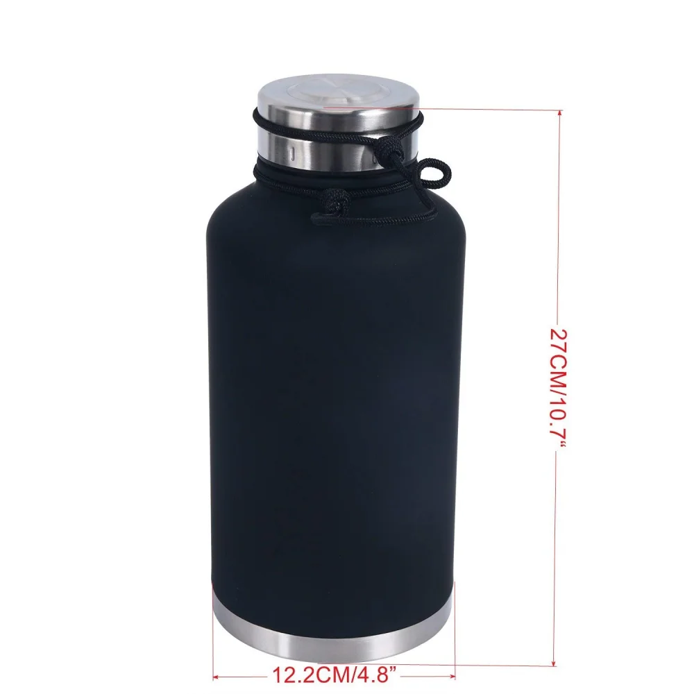 
1.9 liter wide mouth VACUUM INSULATED 18/8 stainless steel ice cube holder, water bottle, beer growler 