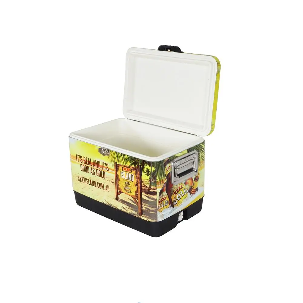 Portable 51L metal beer ice cooler wine cooler for summer home/car metal cooler box