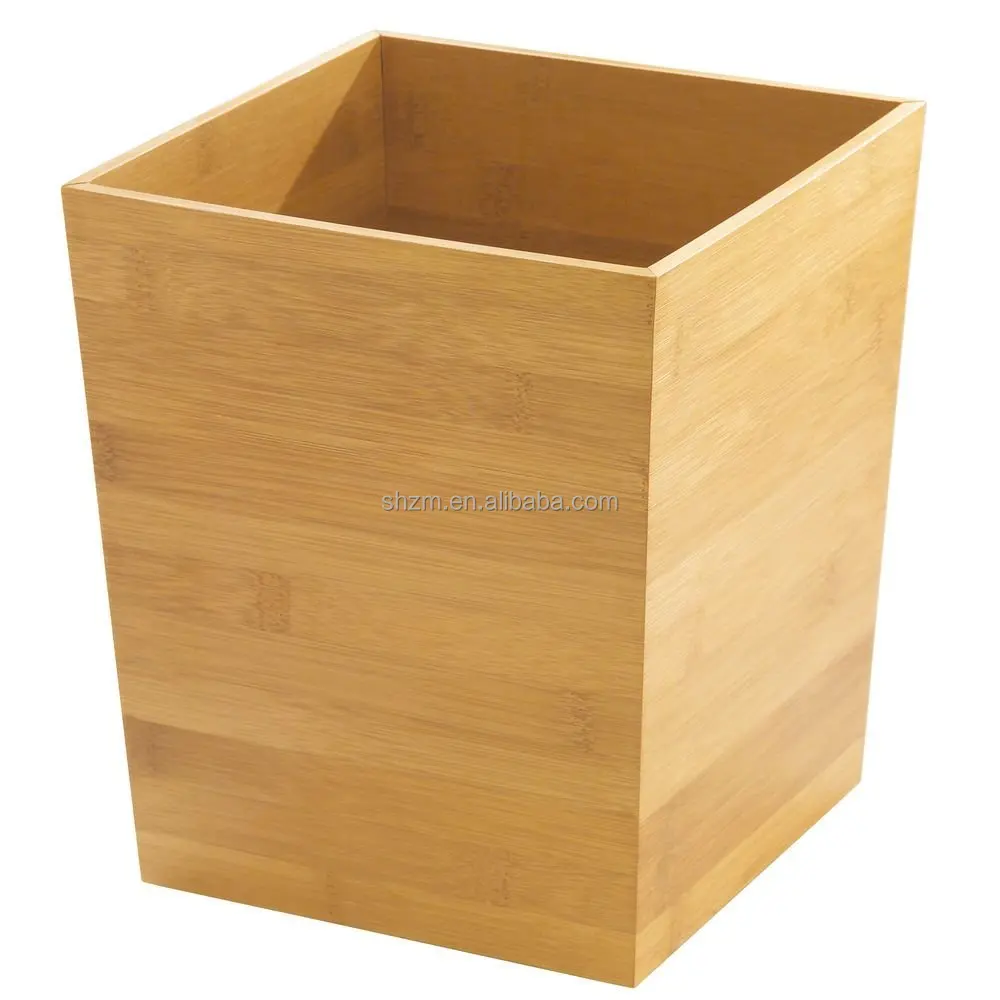 Square Wastebasket - Home or Office Bamboo Trash Can