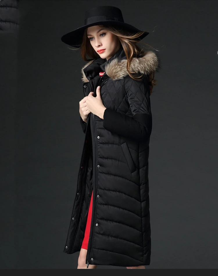fashion warm fur hood ladies winter padded long jacket quilted women coat