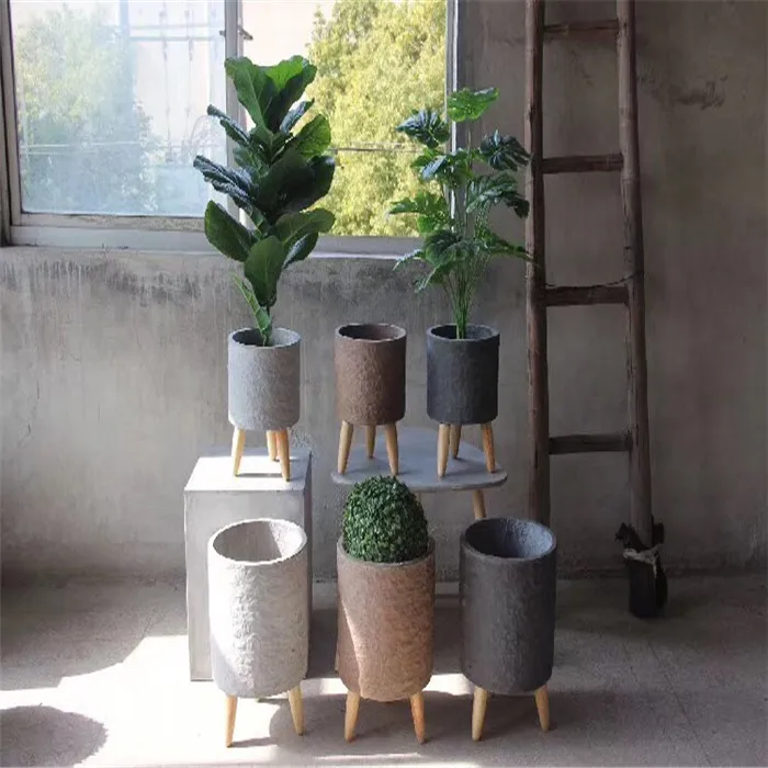 Popular fiberclay the new brick-like pot with wooden legs