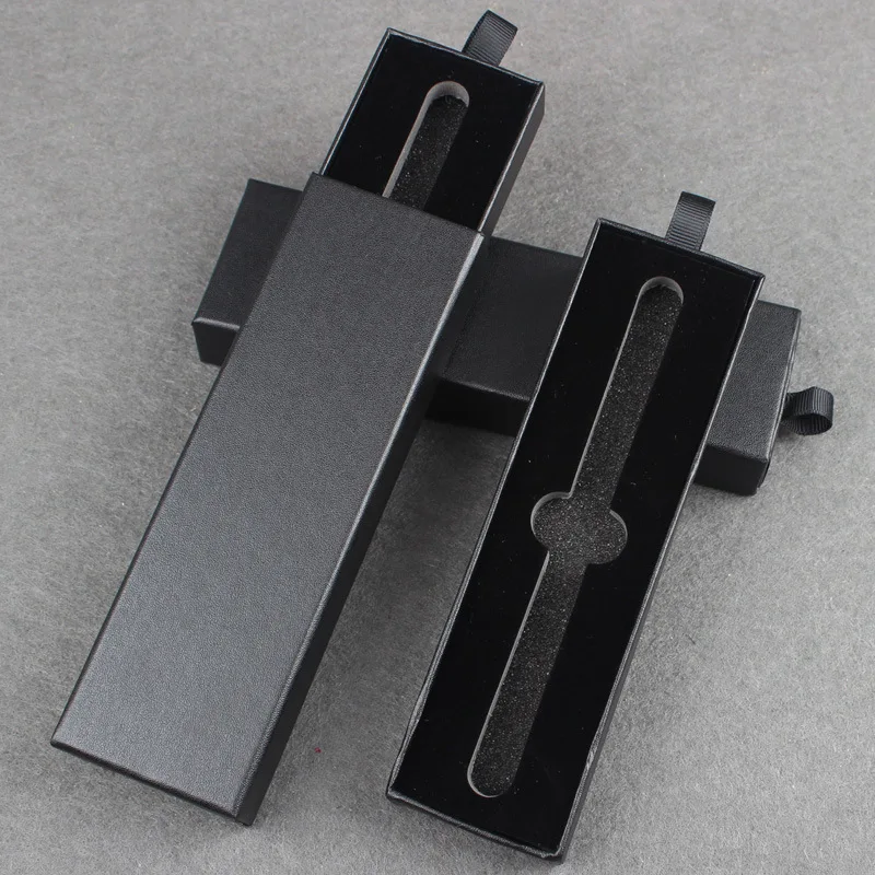 Cheap custom design logo watch black gift drawer rigid slide paper cardboard box with insert velvet foam tray ribbon puller