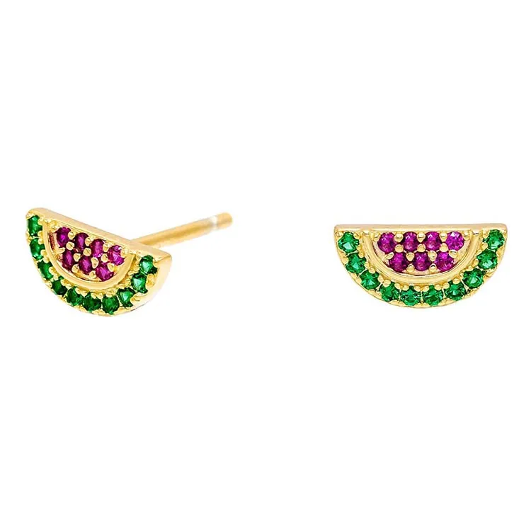 Daochong Custom 925 Sterling Silver CZ Rainbow Watermelon Stud Earring For Kids Children