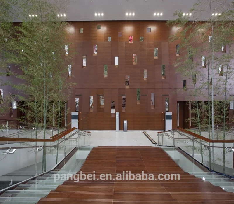 
fancy solid wooden stair railing plus tempered glass for courtyard 