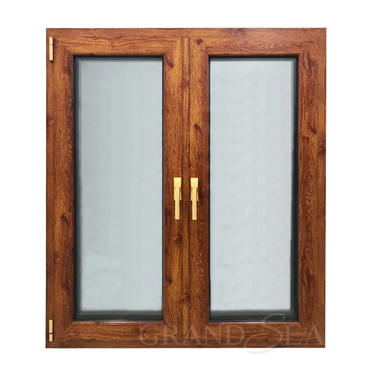 China Top Brand Wood Grain Frame Aluminum Tilt Turn Window Double Glazed Windows