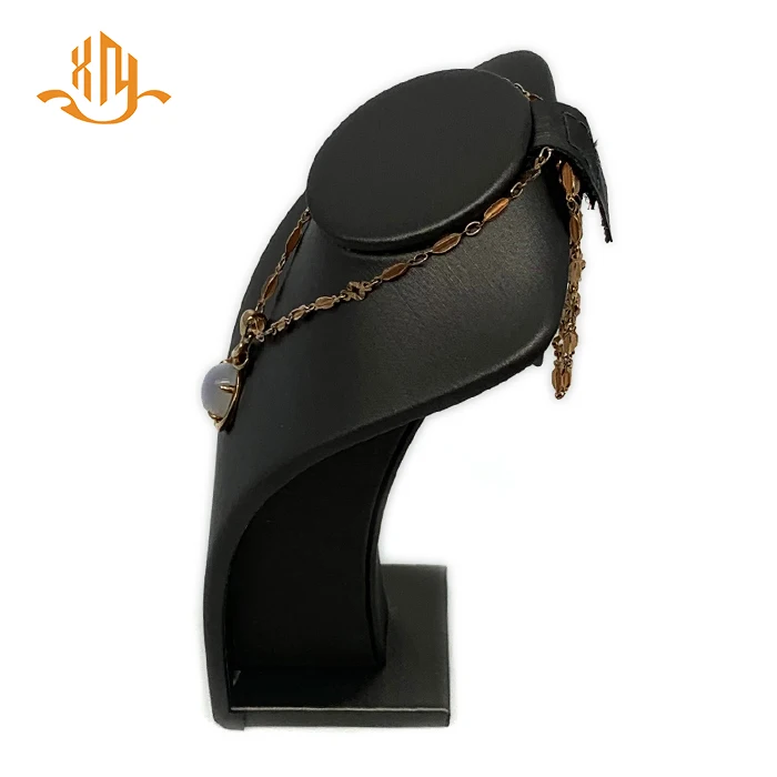 
XIANGYU Factory Wholesale Custom Black Leather Jewelry Bust Mannequins Necklace Display Stand 