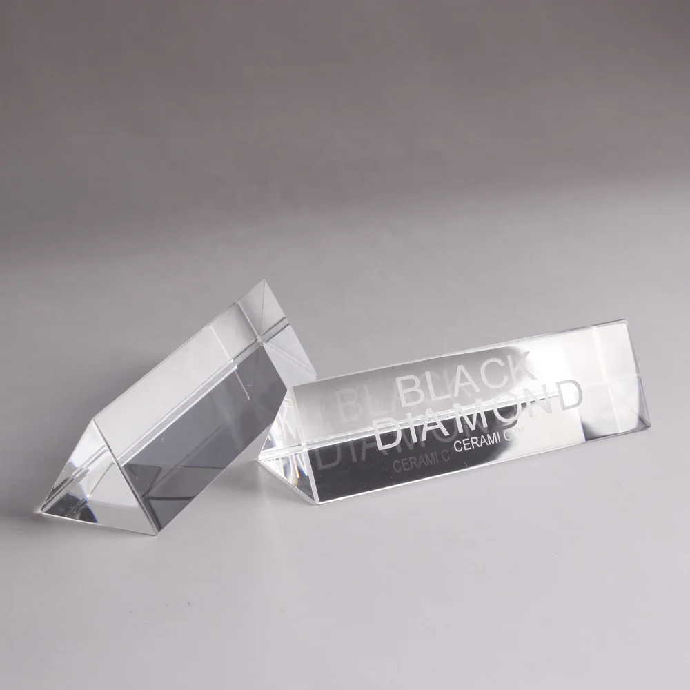 Wholesale Engraved Triangle Crystal Prism Paperweight Clear Optical Glass Triangular Prism For Sale
