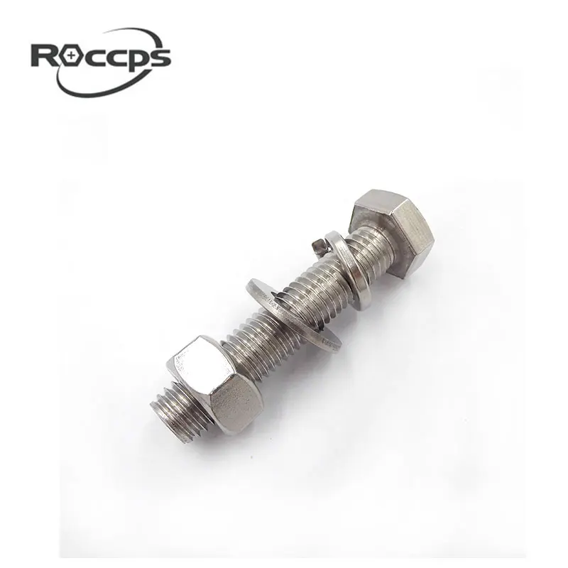 Stainless steel din933 hex head bolt with one nut, one washer and one spring washer  M8