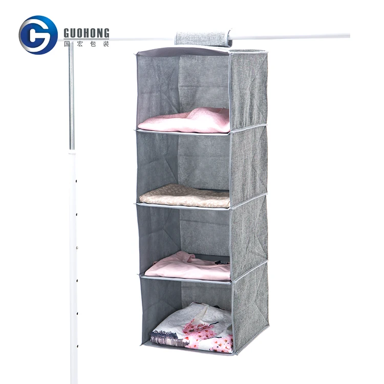 
Eco-friendly Multipurpose 4 Shelves Grey Fabric Hanging Closet Storage Organizer For Clothes 