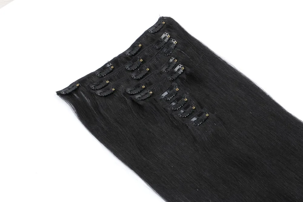 Factory Double Drawn Clip-ins Extension 100% Natural Virgin Raw Human Hair Clip In Hair Extention