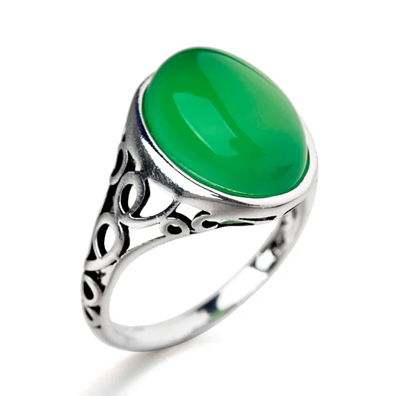 Natural semi precious stone ring emerald jewelry ring model vintage womens ring