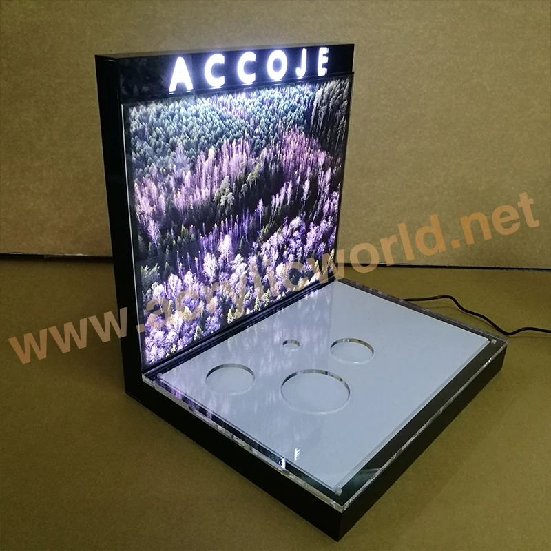 Retail Counter Acrylic Cosmetics Display Stand/Acrylic Cosmetics Display with LED Light
