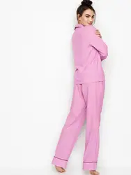 Wholesale Full Length Silk Pyjamas Set Silk Long Sleeve V Neck Women Pajama