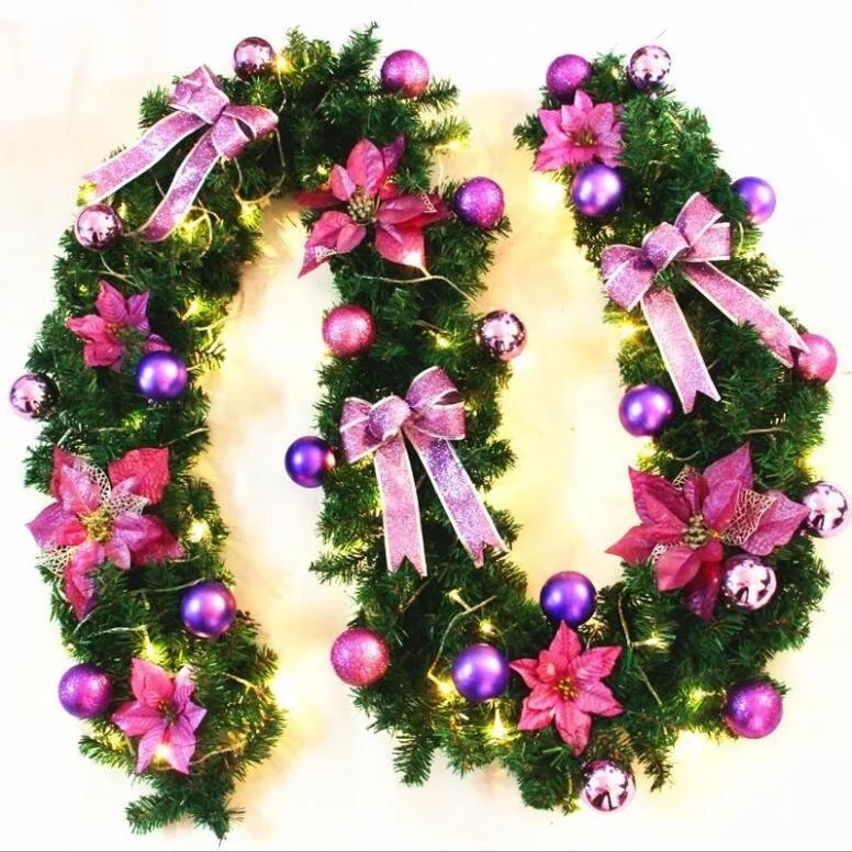 
Prelit luxury led christmas garland with Balls, Flowers and bows 9 feet - Green 