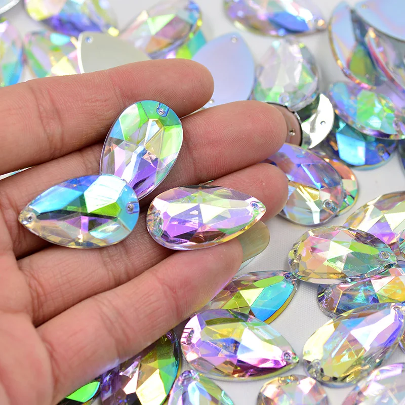 17*28mm Big Size Sewing Flatback Stones Acrylic Strass Appliques Sew On Crystal AB Drop Rhinestone for Clothes