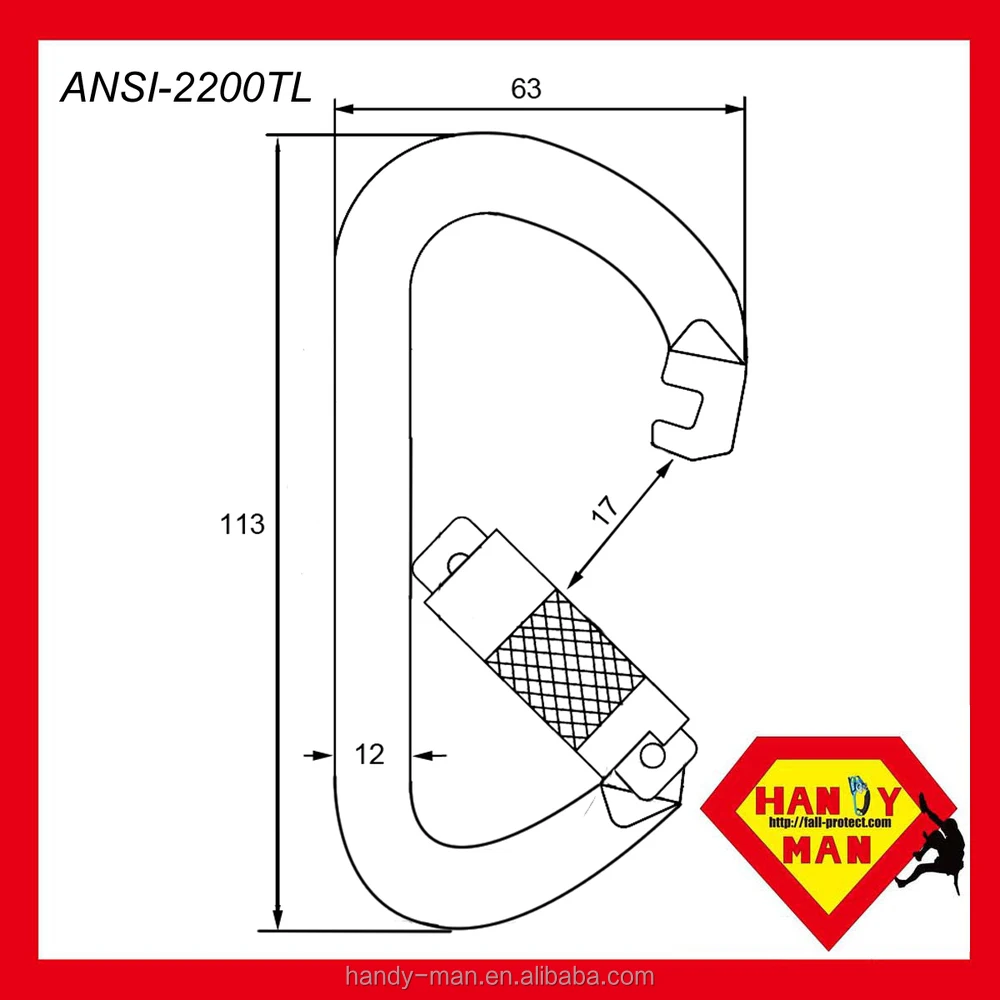 ANSI CE EN362 ANSI Z359 1 Steel D Type Triple lock Safety Hook