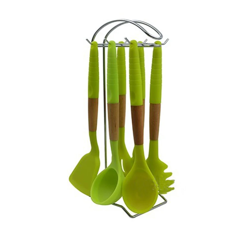 
New design 9pcs beech wood handle silicone kitchen utensils 