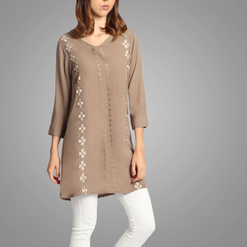 New Arrival Muslim Women Embroidered Comfortable Tunic Elegant Lady Tops Islamic Clothing