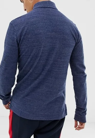China New Style Autumn Long Sleeve Slim Fit 200g Cotton Spandex Navy Men Polo Shirt
