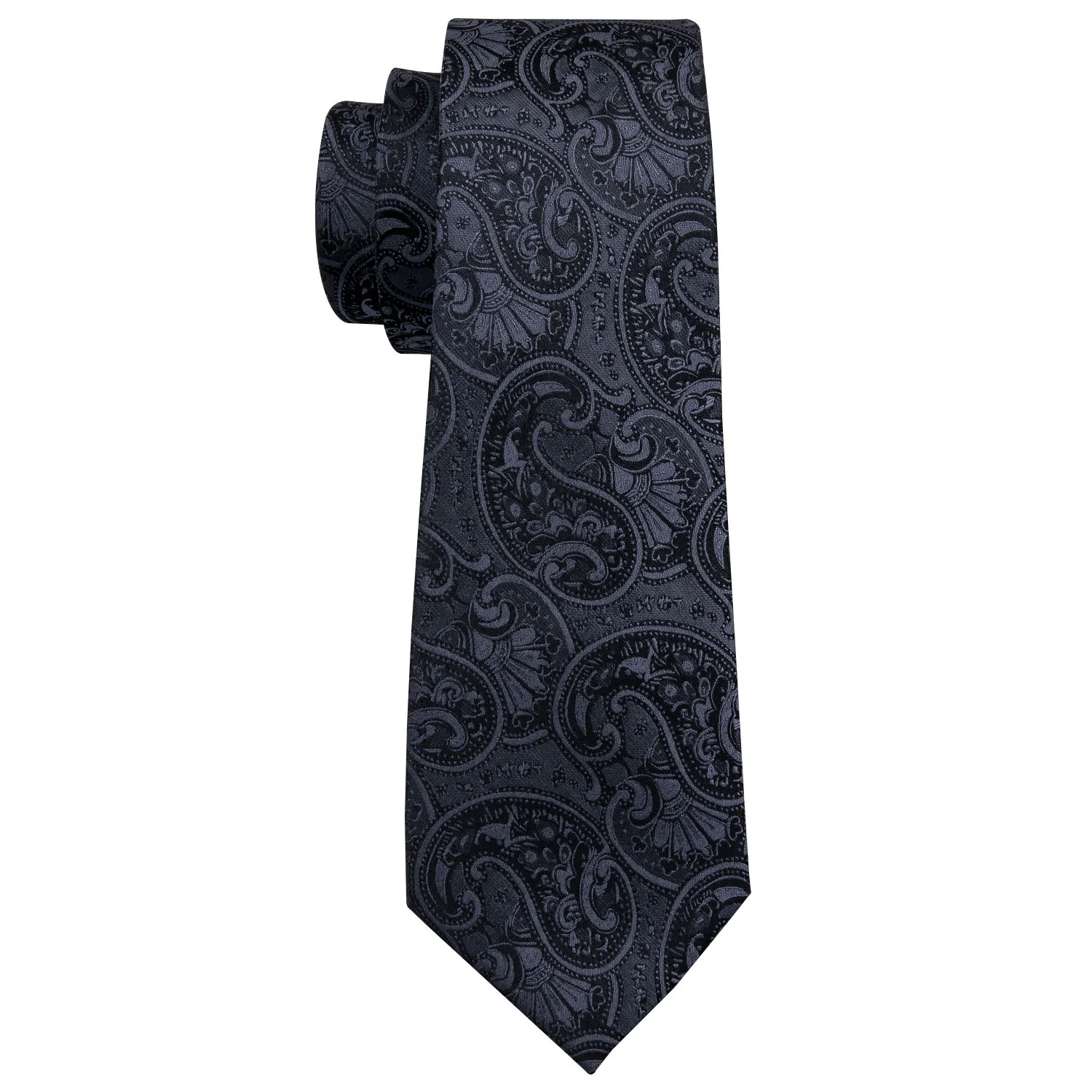 Classic Paisley Jacquard Woven Tie Pocket Square Cufflinks Black Silk Tie Set For Men