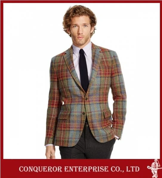 Итальянский костюм на заказ, локоть, нашивка, клетчатая ткань, новейший дизайн, мужской модный костюм, блейзер