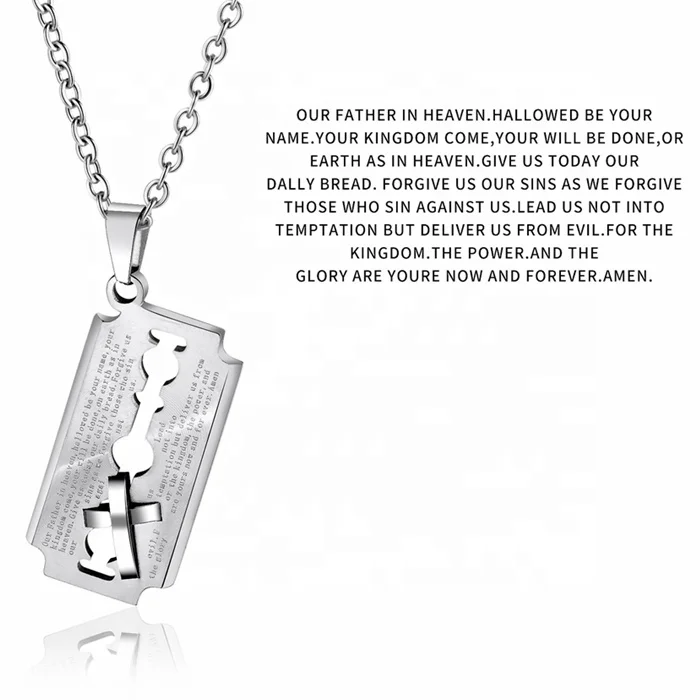 MECYLIFE 2019 Fashion Design Razor Shaver Barber Jewelry Stainless Steel Engraved Cross Pendant Necklace
