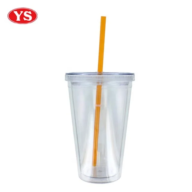 Customized Transparent Plastic 12 oz. Double Wall Sip Tumbler with Lid and Straw