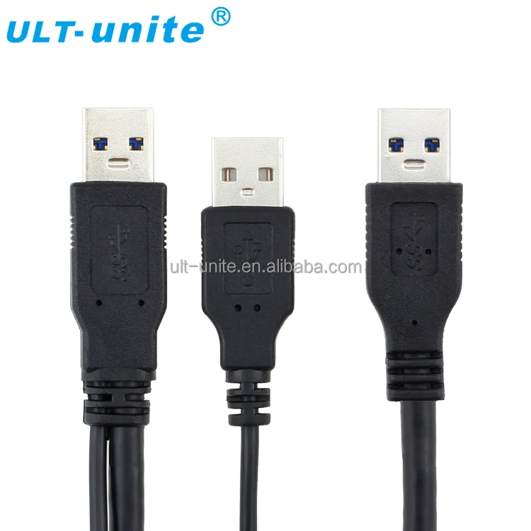 USB3.0 Мужчина + USB2.0 (Блок Питания), ЧТОБЫ Мужчина Кабель, Черный, L = 0.6 м