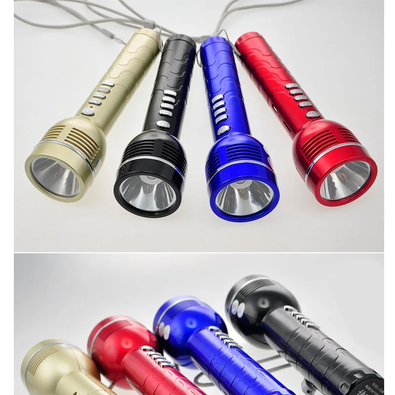 
portable handheld flashlight tf card mp3 music player led torch with charging usb 