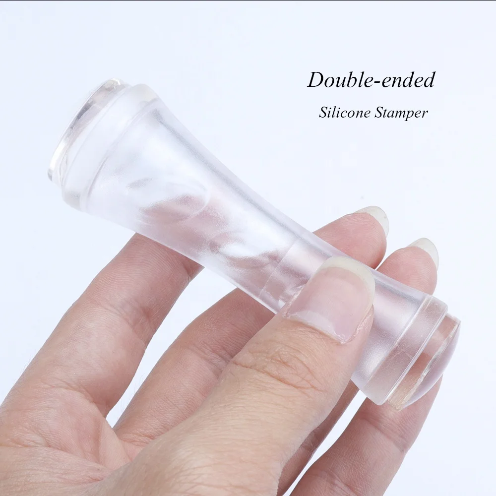 1sets Silicone Marshmallow Stamper Scraper Nail Art Stamp Clear Jelly Double Head Steel Plate Transfer Tools