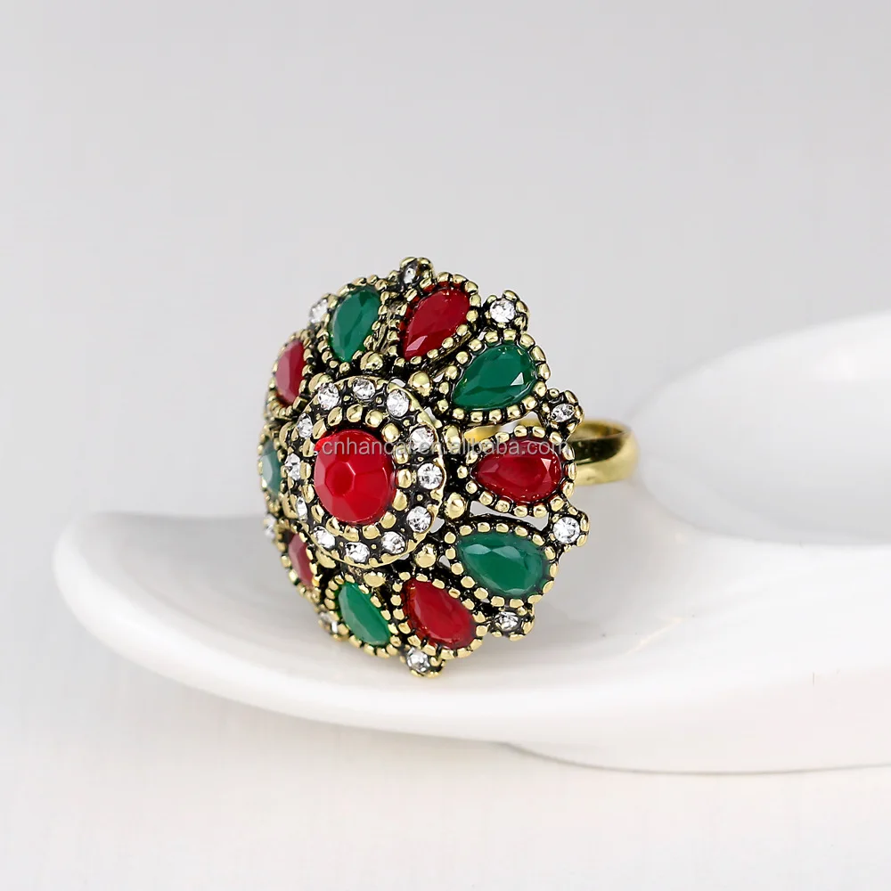 Vintage Rhinestone Bridal Necklace Sets Earrings For Women Jewelry Set Bohemian Rings Wedding Turkish Nigerian Red Jewelry