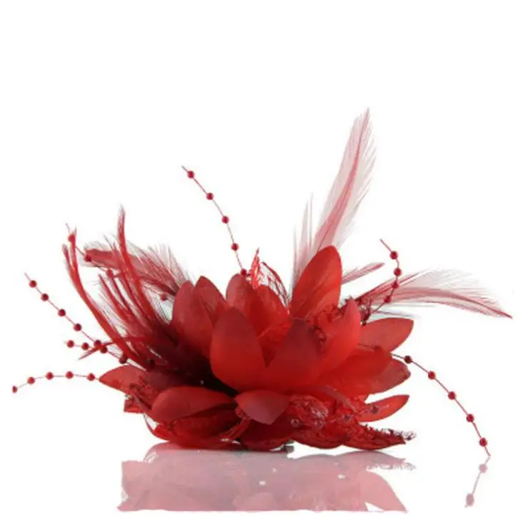 
Yiwu Bridal Trinket Red Wedding Head Flower Corsage Feather Headdress Wedding Shop Wrist Flower Bridal veil 