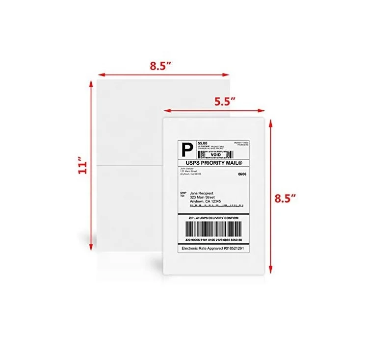 
Paper Shipping Label Self Adhesive Half Sheet Logistic Sticker Hot Sale A4 2 Per Sheet 8.5 X 5.5 Inch 