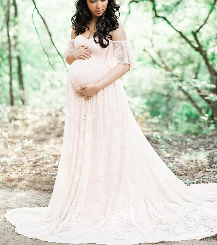 
Lace Overlay Maternity Wrap Maxi Dress Photography Props Fancy Gown Pregnant Dresses Pregnancy Photography Dress 