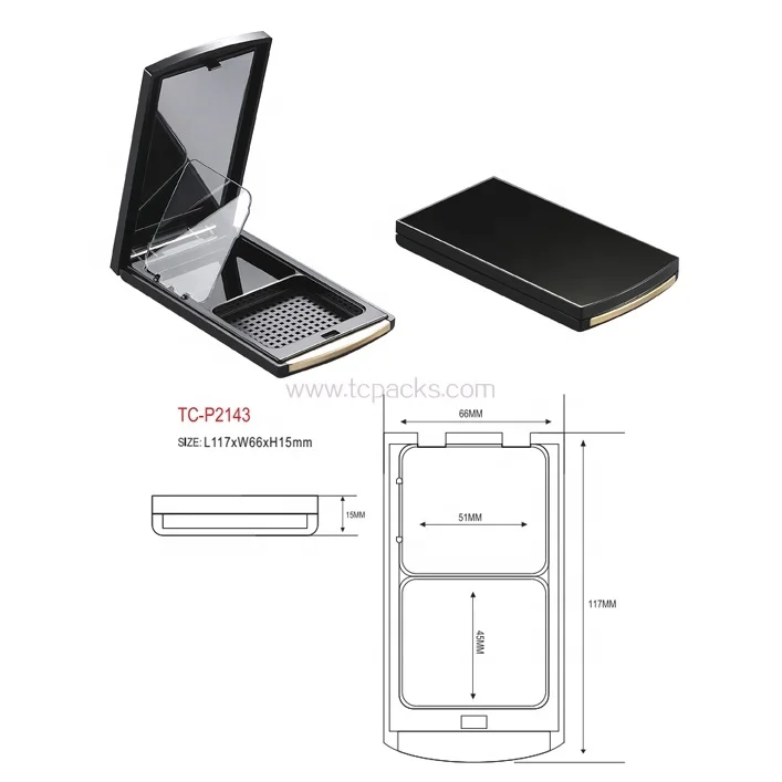 
Cosmetic packaging empty powder case plastic 2 layers square powder containers 