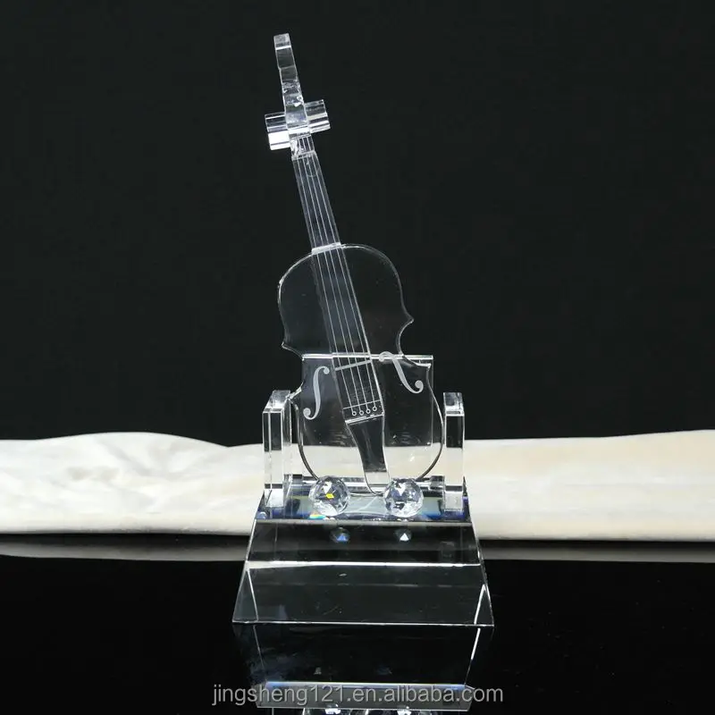 Elegant Crystal Trophy With Violin On Top For Sale