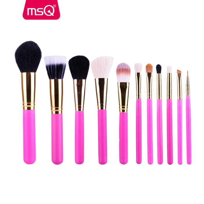 MSQ new arrival 11pcs animal hair cosmetic brush tools with gold ferrule accept OEM order makeup hair brush