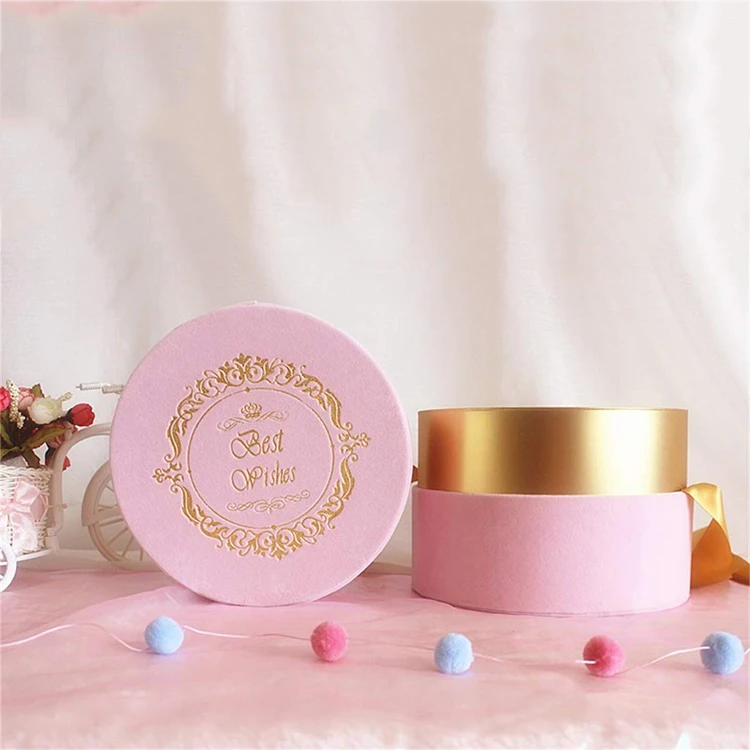 high quality wholesale custom pink velvet cylindrical gift box
