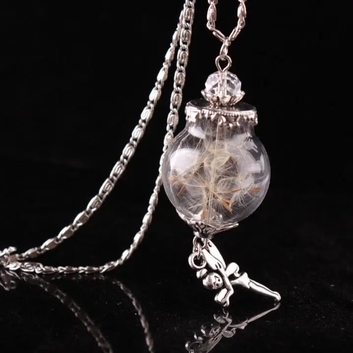 Best Gift Cute Angel Pendant Glass Ball Dandelion Necklace