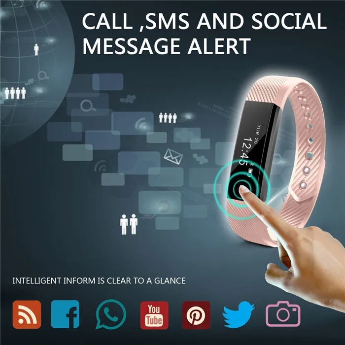 ID115 Smart Bracelet Fitness Tracker Step Counter Activity Monitor Band Alarm Clock Vibration Wristband